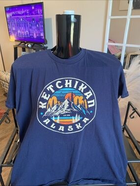 Gildan Navy Blue Ketchikan Alaska Mountain Sunset Tee